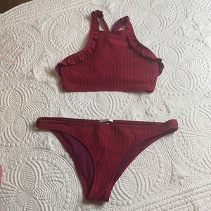 Made by Dawn : ) maroon ruffle bikini